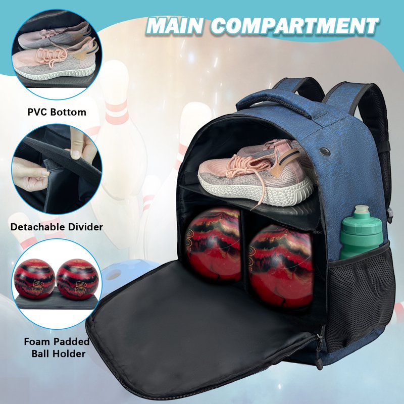 WOLT Healthyblue 2-Ball Bowling Backpack with Protective Foam & Shoe Compartment