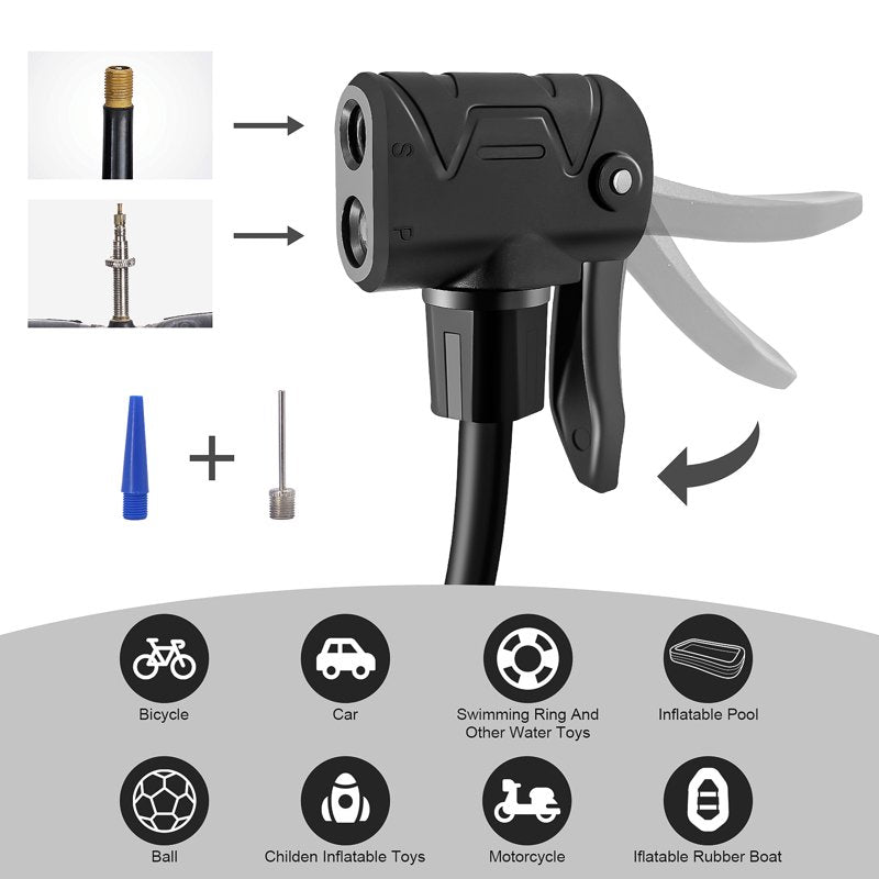 Portable Foot Pump with Gauge - 160 PSI Bicycle & Sports Ball Inflator