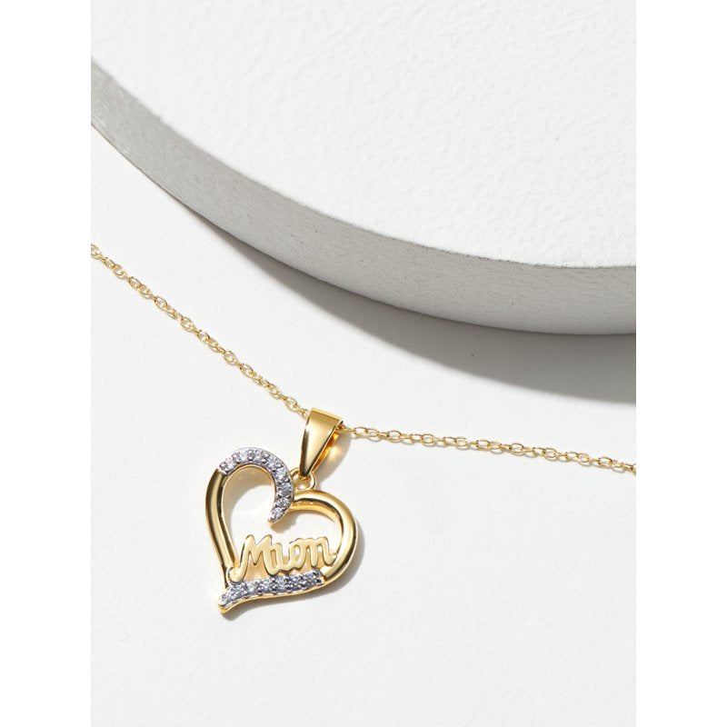 Sterling Silver Mom Heart Pendant Necklace with Cubic Zirconia, 18 Inch Chain