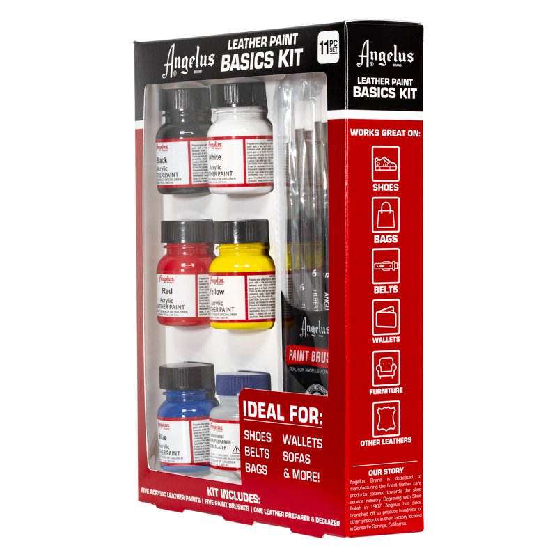 Leather Paint Kit with Brushes & Preparer - Angelus Basic Leather Art Set