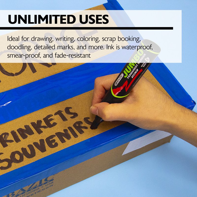 Jumbo Chisel Tip Permanent Markers - Waterproof & Fade-Resistant Black Markers (2 Pack)