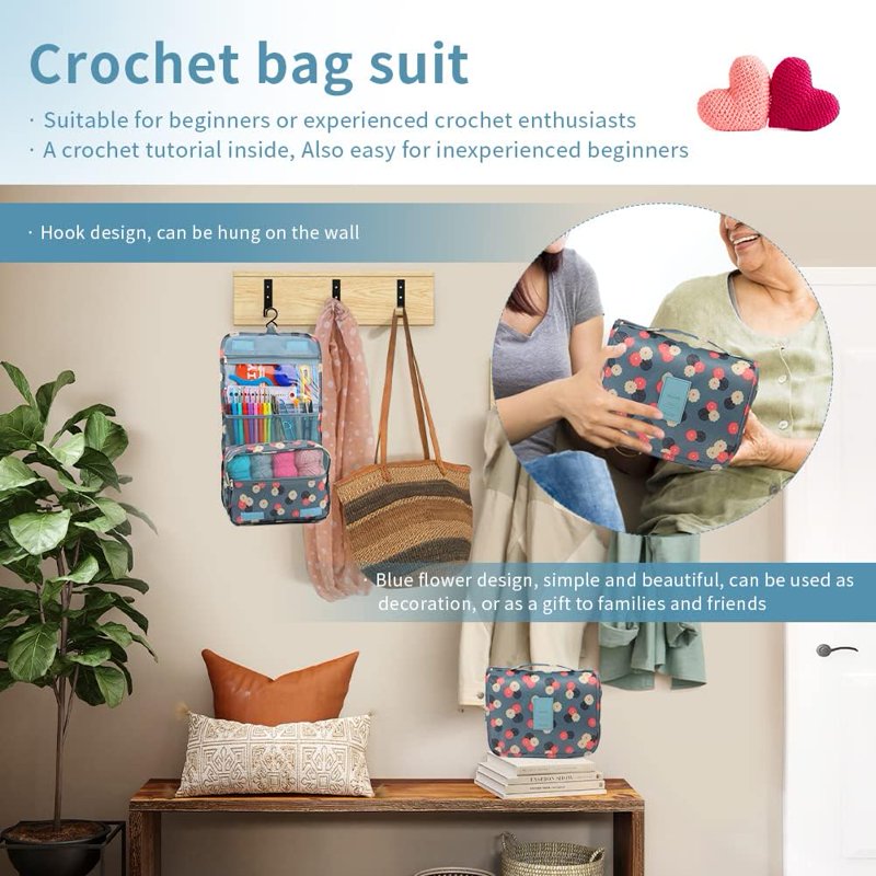 Crochet Kit for Beginners with 130 Pcs, Ergonomic Hooks & Storage Bag