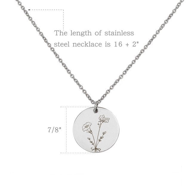 Personalized Birth Flower Necklace - Customizable Pendant for Mom & Gift