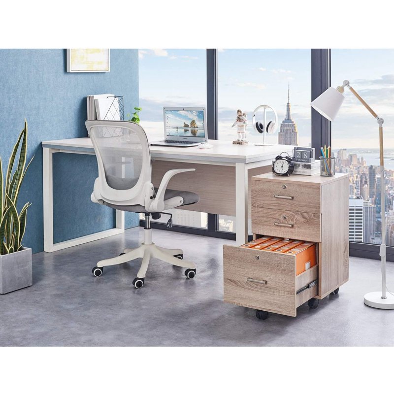 3-Drawer Mobile Wooden File Cabinet with Lock for Home Office or Business