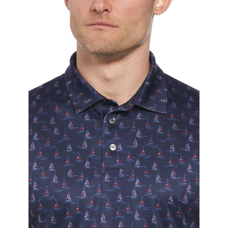 Ben Hogan Sailboat Print Golf Polo Shirt for Men & Big & Tall - Blue, M