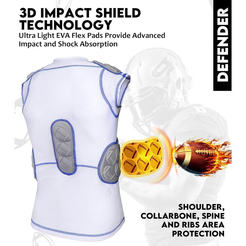 Youth Padded Football Shirt with Shoulder & Spine Protection - Compression Jersey