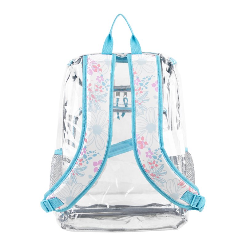 Clear PVC Top Loader Backpack with Floral Print - Unisex School & Travel Bag