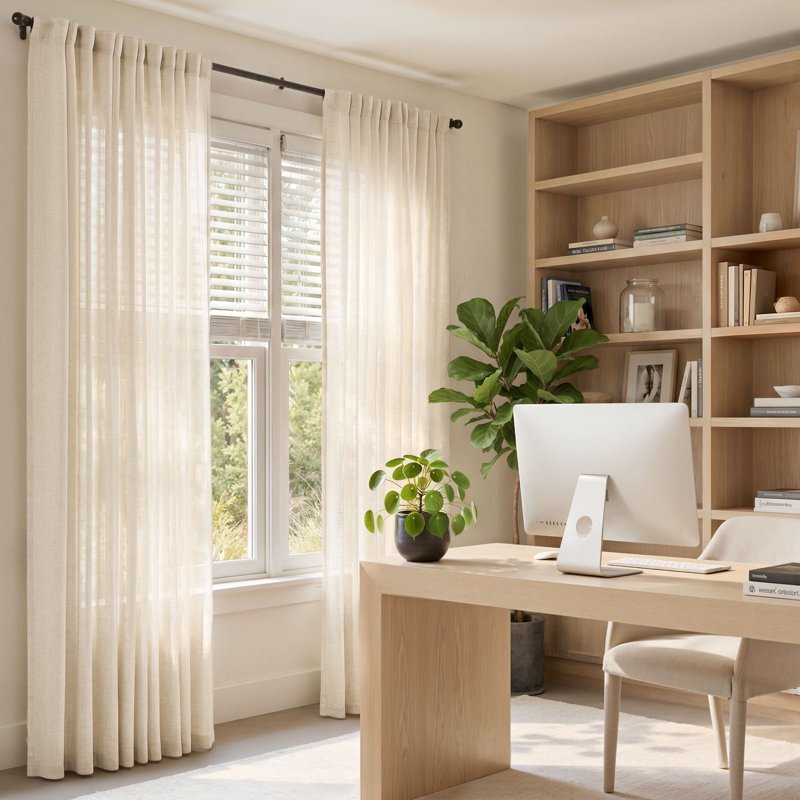 Farmhouse Semi Sheer Linen Curtains Light Filtering 84 Inch | 2 Panels
