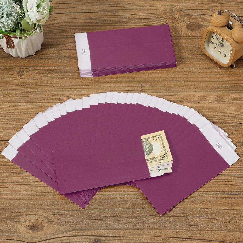 Purple Money Envelopes 100 Pack - Secure Cash & Gift Storage 6.5 x 3.5 Inches