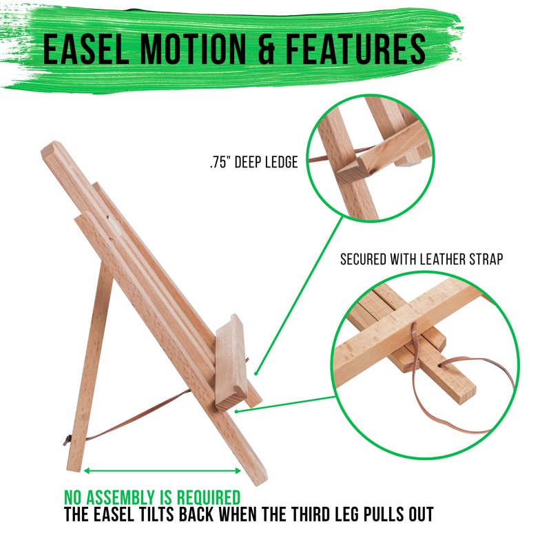Small Wooden Tabletop Art Easel - Beechwood Display & Painting Stand