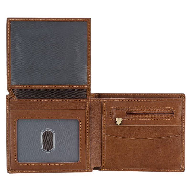 Full Grain Leather RFID Blocking Wallet for Men with Bible Verse - Saddle Tan