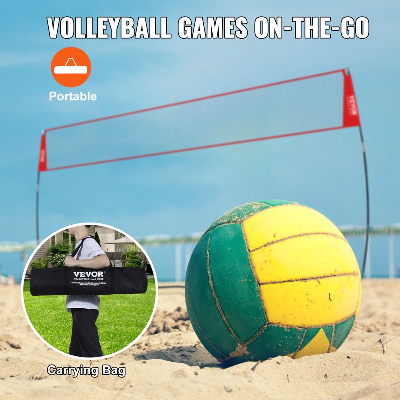 14 Ft Freestanding Volleyball Net Set with Adjustable Height & Carry Bag - Indoor Outdoor Sports Equipment