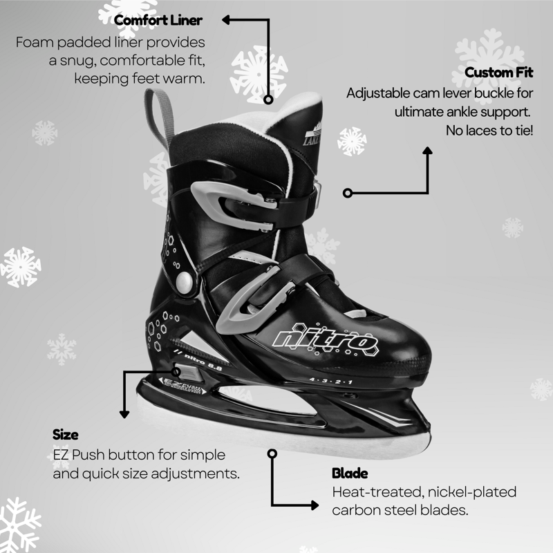 Adjustable Youth Ice Skates for Beginners & Recreation - Gray/Black