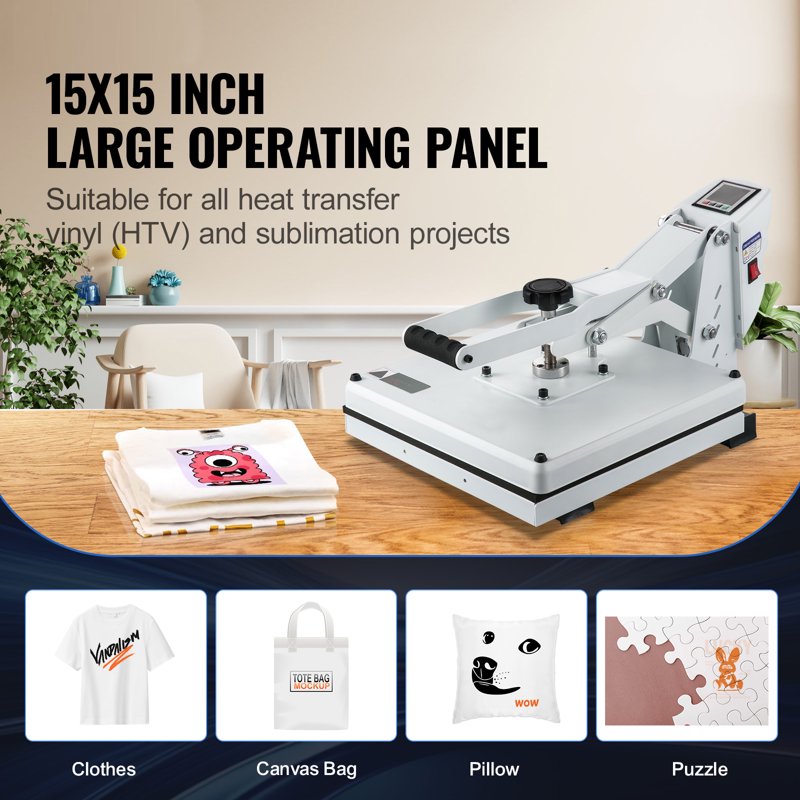 15x15 Inch Heat Press Machine Multifunction T-Shirt Press with Large Workspace