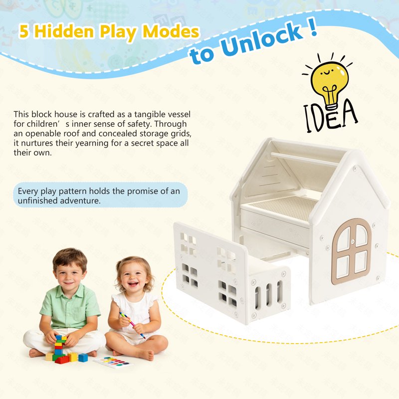 Kids 9-in-1 Activity Table with Storage, Drawing, Building & Play House