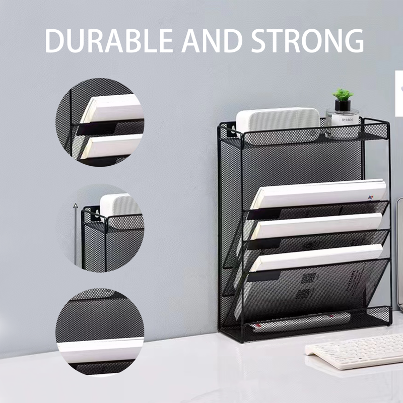 5-Tier Wall Mount File Organizer Black Office Home Classroom Storage