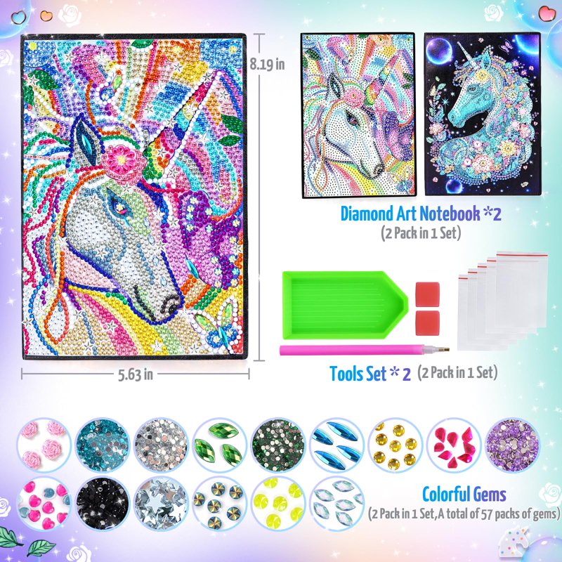 Kids Craft Kits for Girls 5-12 - Unicorn & Flower Notebook Set with Diamond Painting