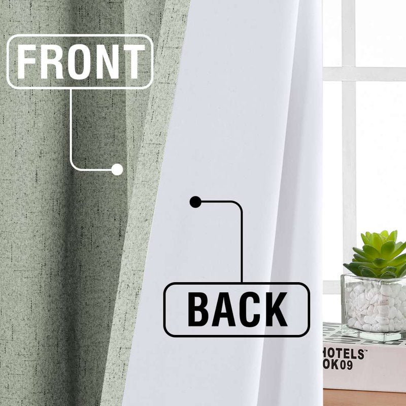 Blackout Thermal Curtain Set - Linen-Like Fabric, Rod Pocket & Back Tab, 2 Panels