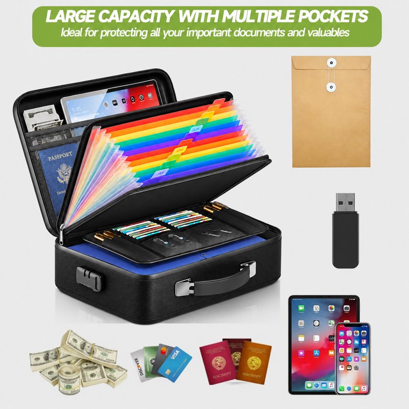 Fireproof Water-Resistant Document Safe Box with Lock and Organizer