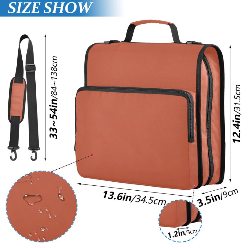 Waterproof 3-Ring Zipper Binder with Shoulder Strap, Holds 500 Sheets