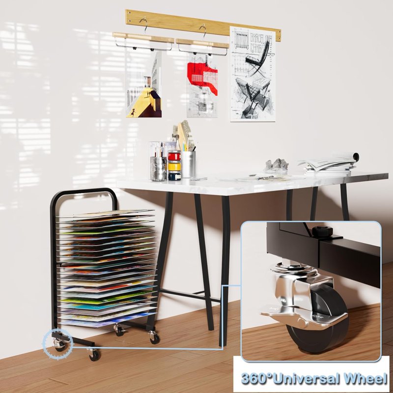 20-Tier Metal Art Drying Rack with Lockable Wheels, Space-Saving & Mobile