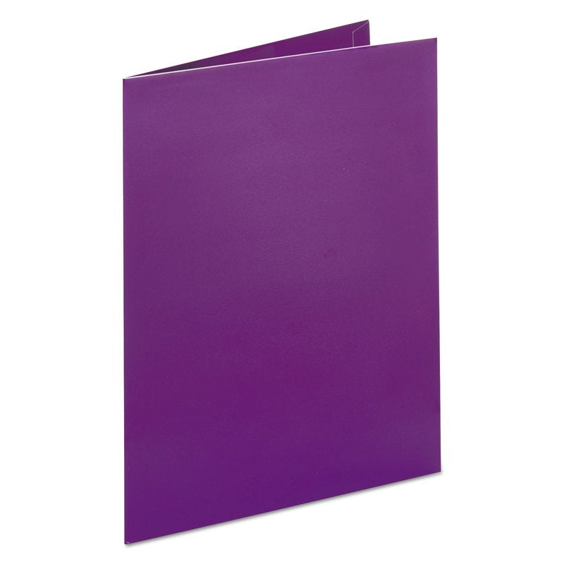 Purple Laminated Folder with Business Card Slot, 2-Pocket, 100 Sheets, 11 x 8.5, 25/Box