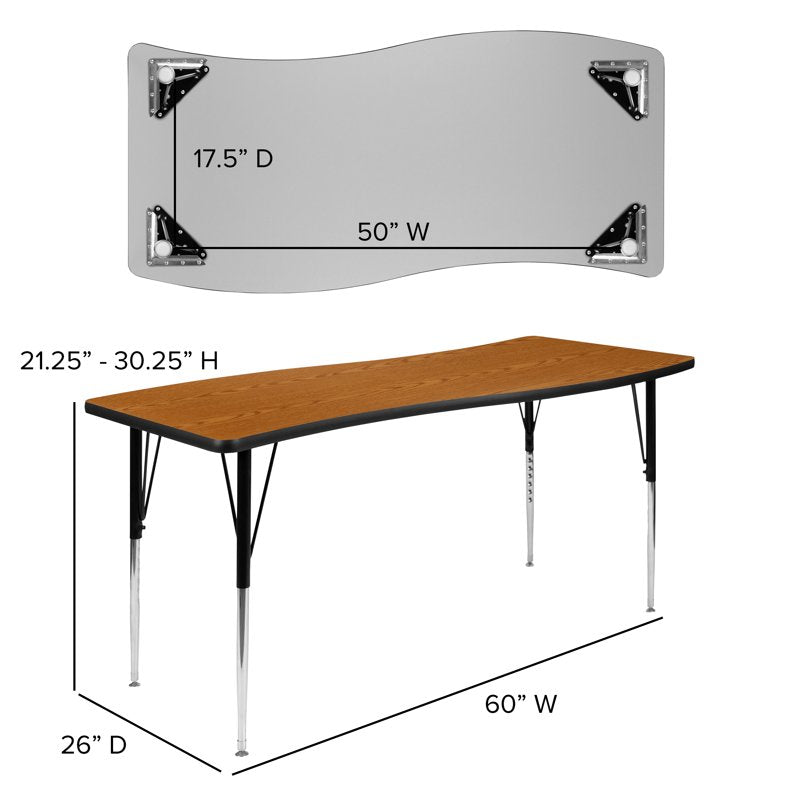 Collaborative Wave Activity Table - 26x60 Inches, Adjustable Legs, Thermal Laminate Top