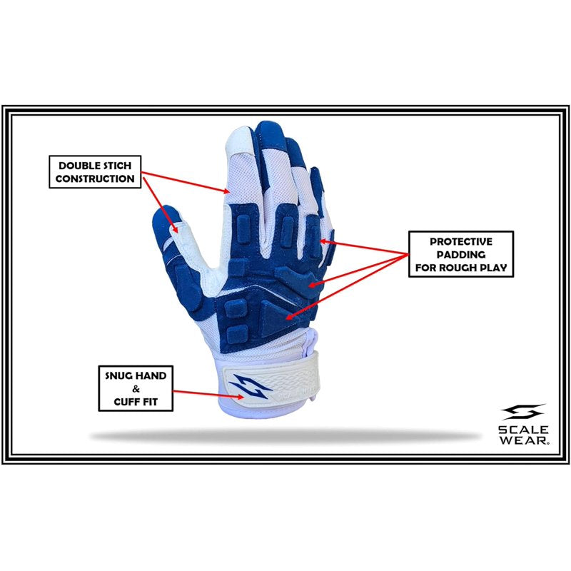 Football Lineman Gloves Padded Football Gloves for Youth & Adults - White