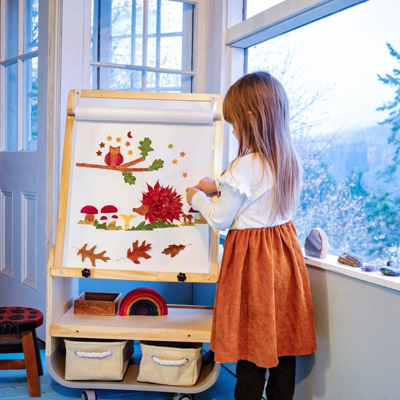 3-in-1 Kids Art Easel with Magnetic Chalkboard Whiteboard & Storage, Adjustable Height
