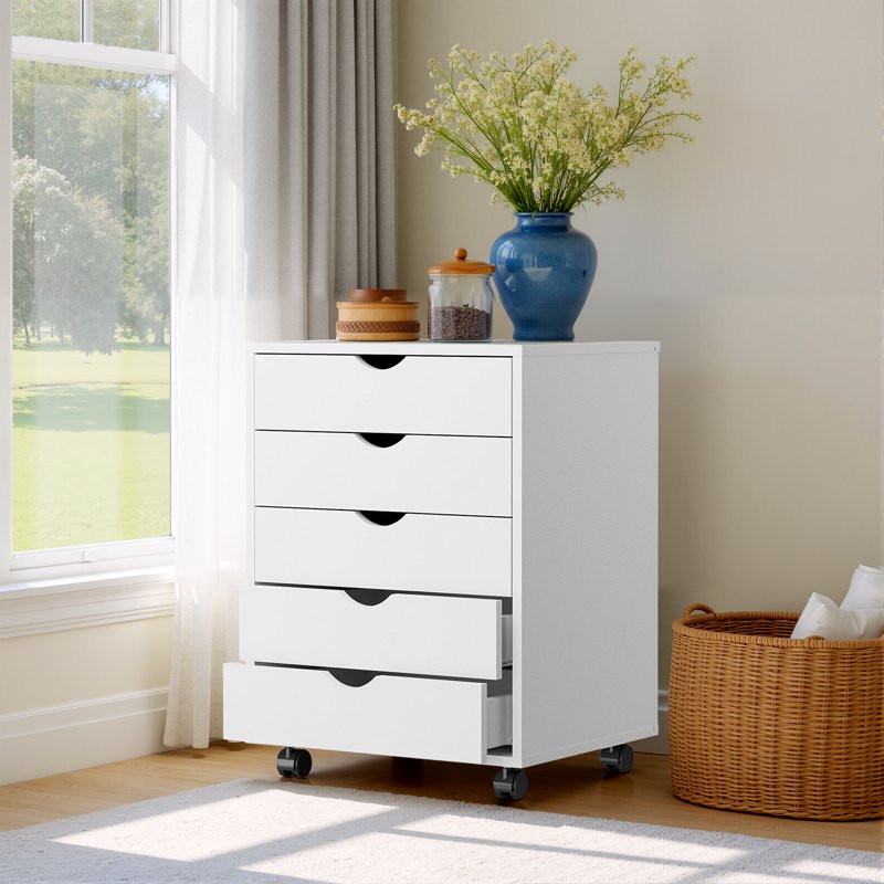 Mobile File Cabinet & Storage Cart - 5 or 7 Drawers, Wood & Steel Frame