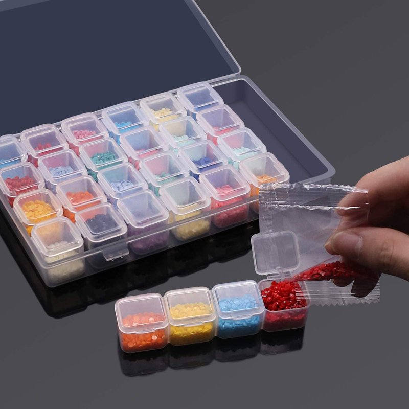 Acrylic Bead Storage Cases Set of 2 - 56 Grid Craft Organizer Box for Diamonds and Jewelry Supplies