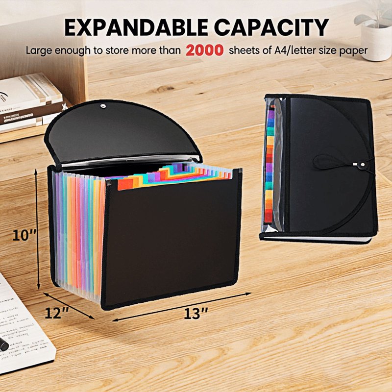 Expandable File Folder Organizer with 13 Color-Coded Pockets, Water-Resistant, Holds 1000 Sheets