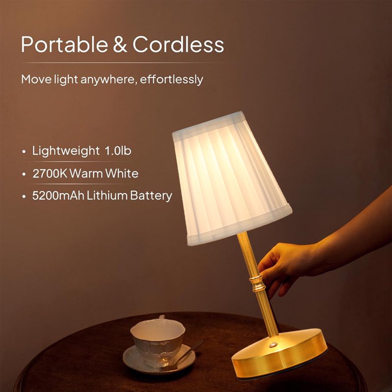 Rechargeable Cordless Touch Dimmable LED Table Lamp - Modern Gold Finish