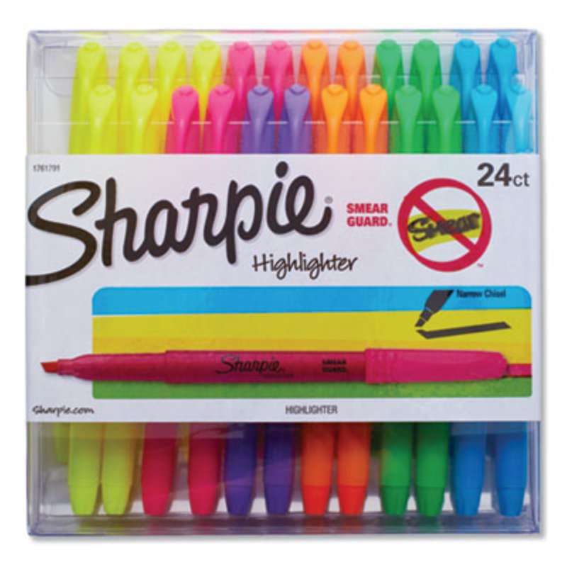 24 Pack Assorted Highlighters with Chisel Tips - Smear Guard Technology