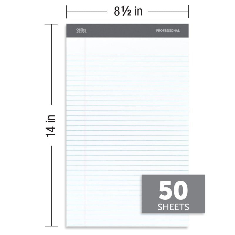 Legal Pad Notebook - 8.5 x 14 Inches, 50 Sheets, White, Perforated, Heavyweight Paper