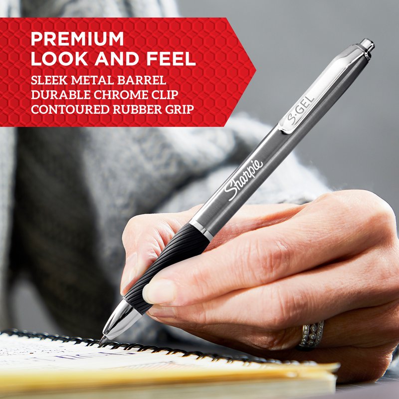 Gel Pens with Metal Barrel - Black Ink, Medium Point (0.7mm), 4 Pack