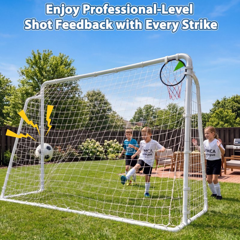 8' x 6' Set of 2 Heavy-Duty Soccer Goals with Steel Frame, Shooting Ring, Cones & Stakes (Mersco) - Backyard Outdoor Soccer Equipment