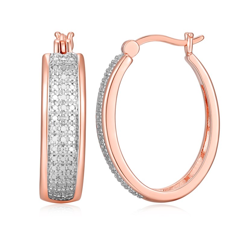 Diamond Accent Hoop Earrings in 14k Rose Gold Over Bronze for Women