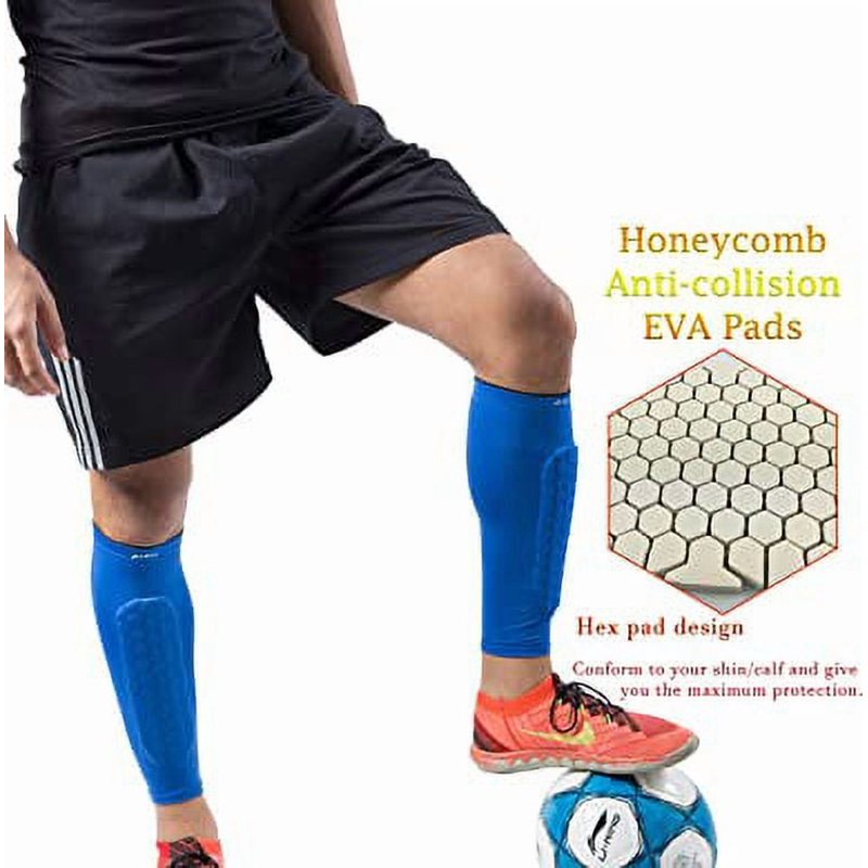 Blue Soccer Shin Guards with Honeycomb Pads – Youth & Adult Calf Support