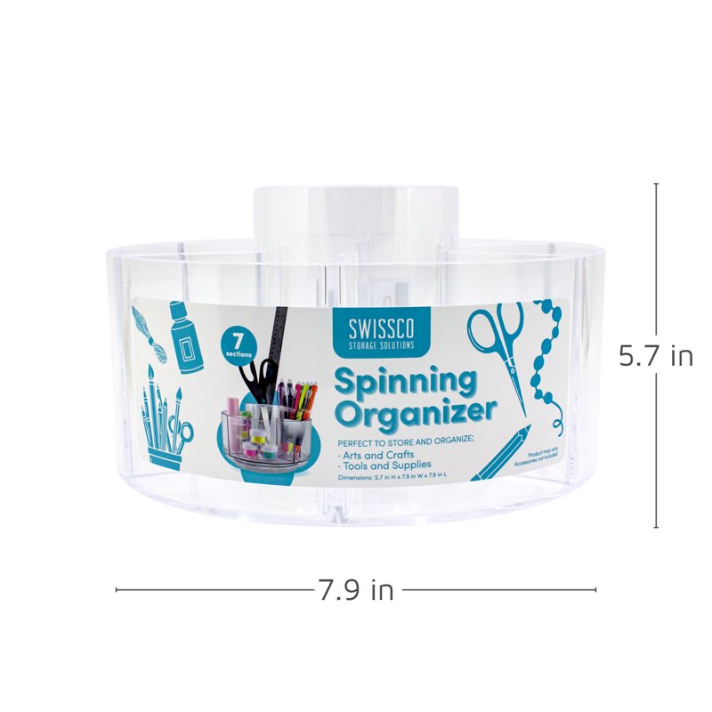 Rotating Craft Storage Caddy Organizer with 7 Compartments - Clear