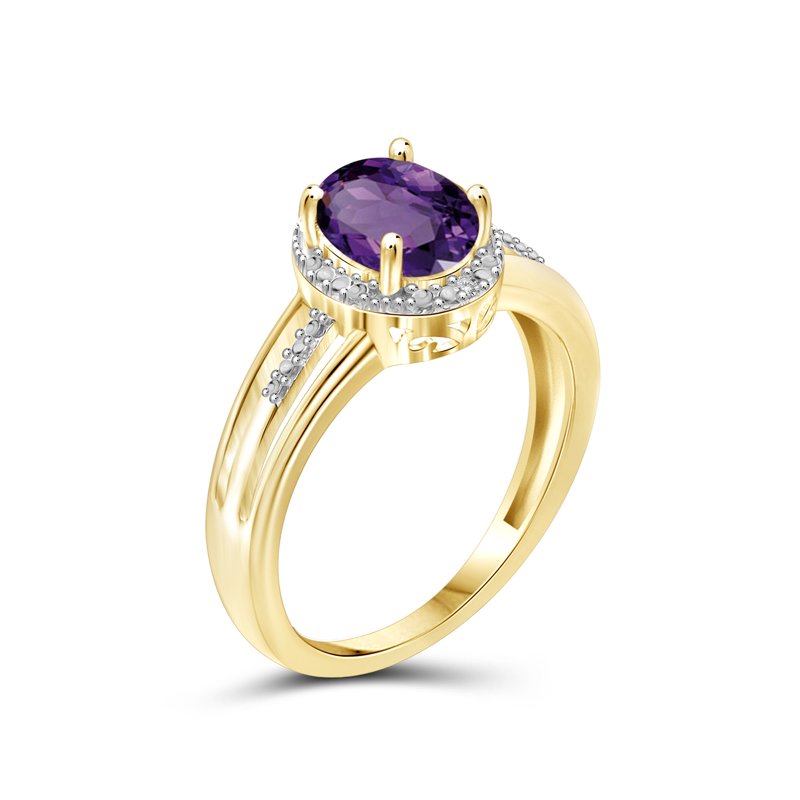 Amethyst and White Diamond Accent 14K Gold Over Silver Ring - Size 6