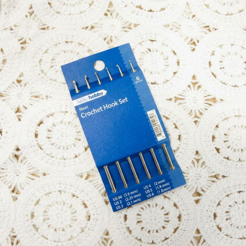 Steel Crochet Hook Set 6-Piece, Sizes 00 to 6 for Fine Crochet Work