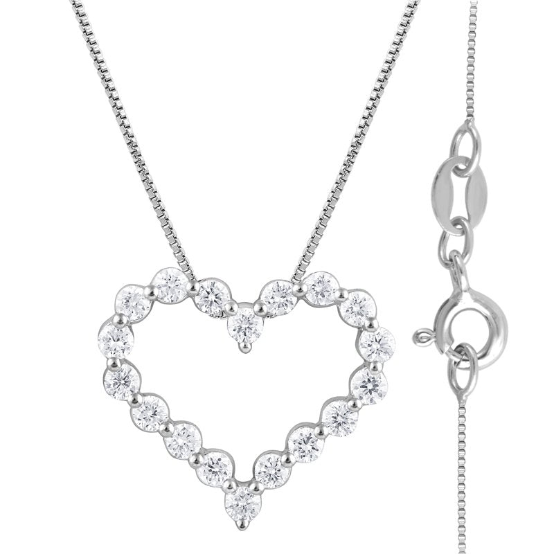 Lab Grown Diamond Heart Pendant Necklace for Women in Silver 1/4 Ct - 18"