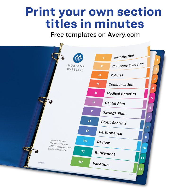 Multi-Color Tab Dividers for Organizing Projects - 12-Tab Set, Customizable
