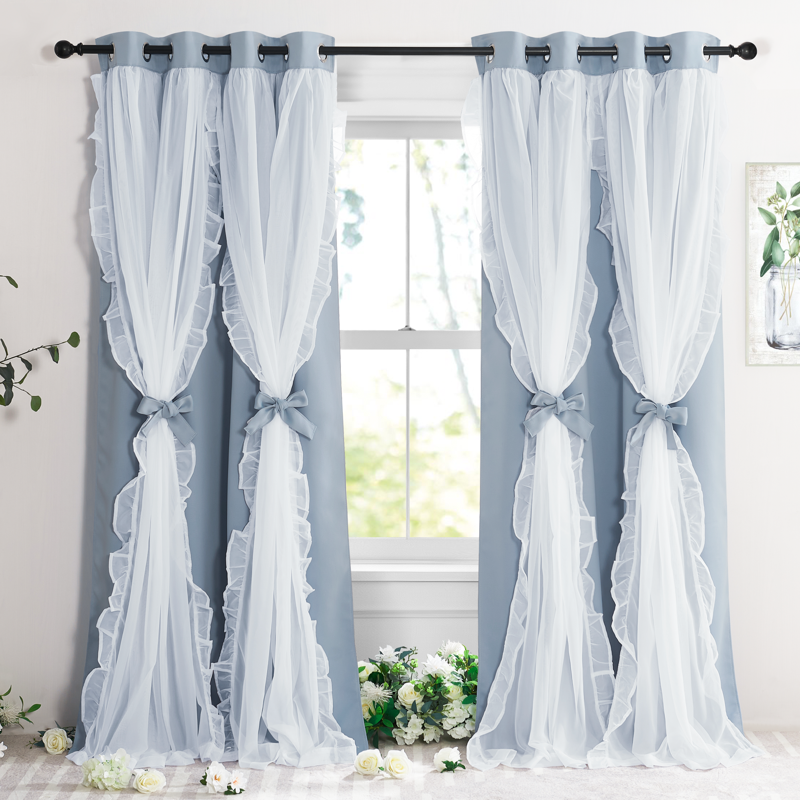 Double Layer Blackout Curtains for Living Room Noise Insulation - Set of 2