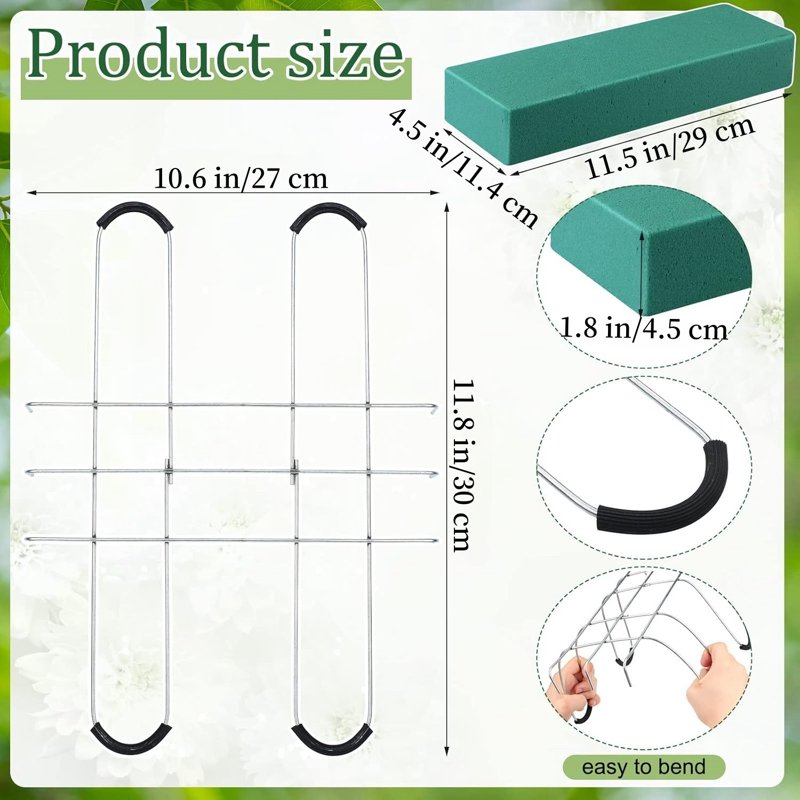 Headstone Flower Saddles with Foam - 12-inch Metal Grave Wreath Holders for Cemetery Decoration