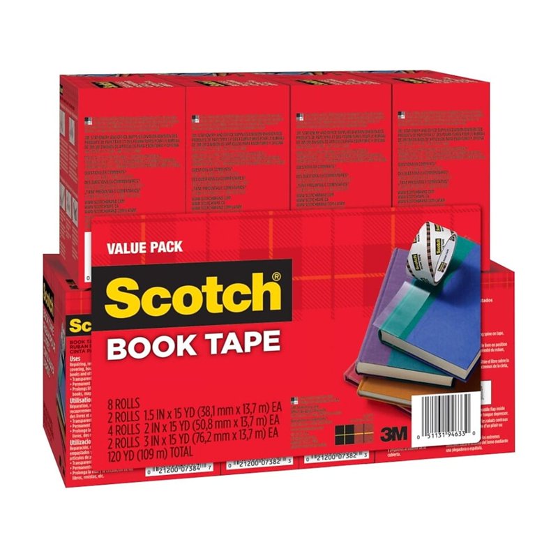 Scotch Book Repair Tape Value Pack - Clear, Multi-Size Rolls for Books and Paper