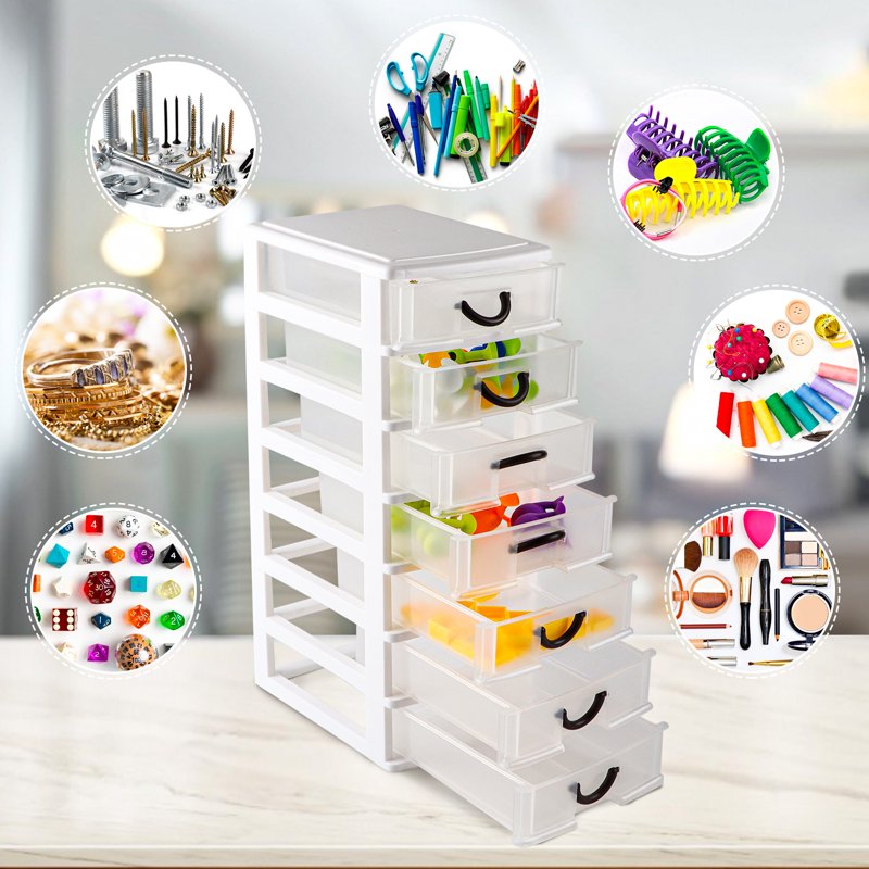 Mini Plastic 7 Drawer Desktop Organizer Box - White Storage Container