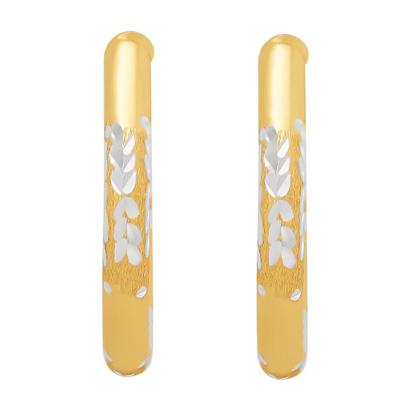 Sterling Silver Two-Tone Hoop Earrings with Diamond-Cut Finish for Women