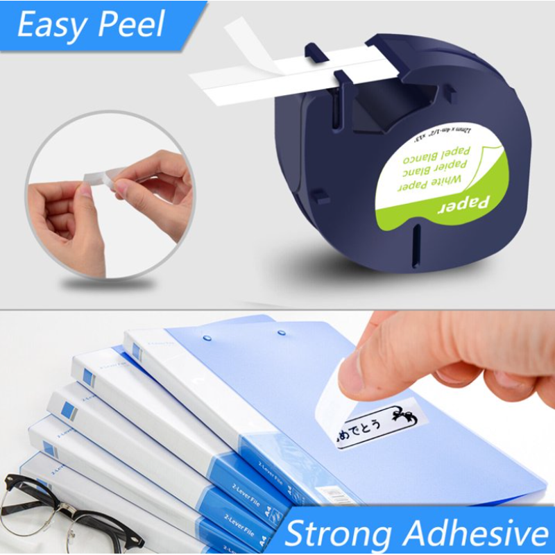 3-Pack Compatible Dymo LetraTag Label Tape 12mm Black on White Paper Refill